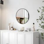 PUZONJIG Black Round Mirror Round Mirror for Wall Black Circle Mirror 12 Inch Round Bathroom Mirror Circular Frosted Metal Frame Anti-Rust Tempered Glass for Bathroom Living Room Decorative
