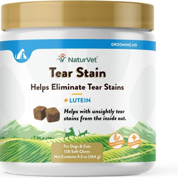 NaturVet Lutein Tear Stain Supplements for Dogs & Cats  Prevents Tear Stains for Dog, Cat Breeds  Includes Oregon Grape Root, Marshmallow Root, Cranberry Extract  120 Ct.
