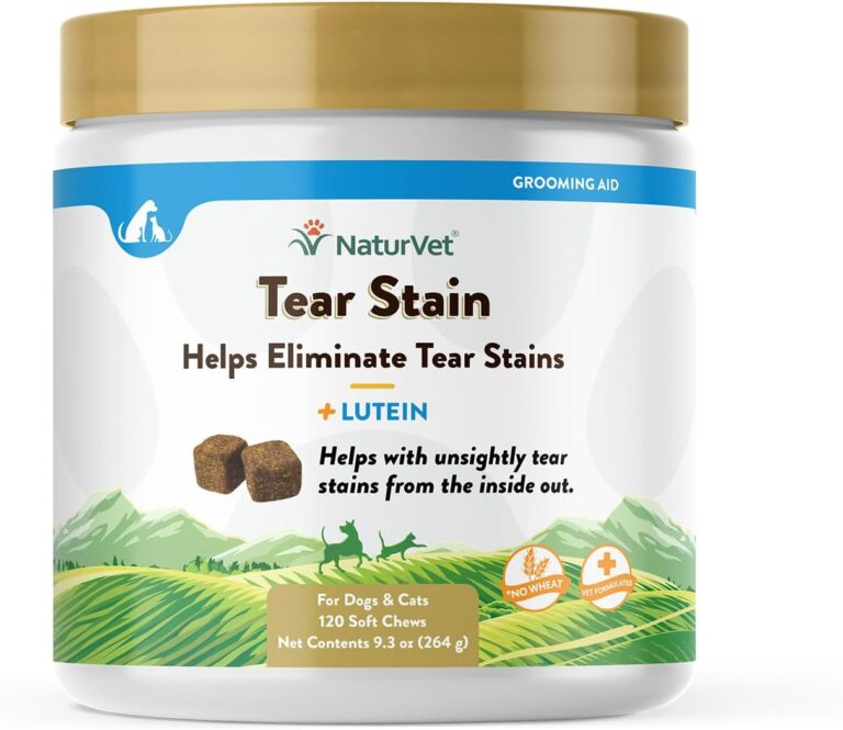 NaturVet Lutein Tear Stain Supplements for Dogs & Cats  Prevents Tear Stains for Dog, Cat Breeds  Includes Oregon Grape Root, Marshmallow Root, Cranberry Extract  120 Ct.