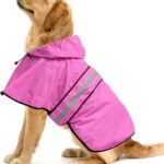 Ezierfy Reflective Dog Rain Coat - Waterproof Adjustable Pet Rain Jacket, Lightweight Dog Hooded Poncho Raincoat for Small to X- Large Dogs and Puppies (Pink, Large)