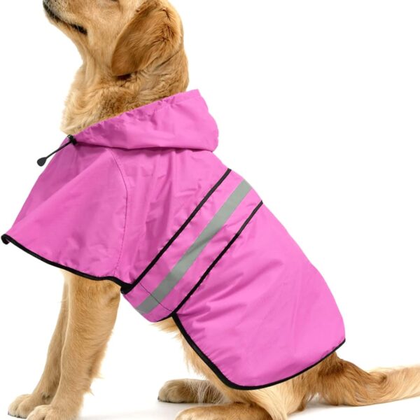 Ezierfy Reflective Dog Rain Coat - Waterproof Adjustable Pet Rain Jacket, Lightweight Dog Hooded Poncho Raincoat for Small to X- Large Dogs and Puppies (Pink, Large)