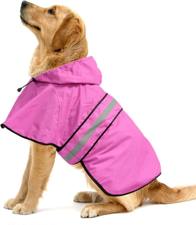 Ezierfy Reflective Dog Rain Coat - Waterproof Adjustable Pet Rain Jacket, Lightweight Dog Hooded Poncho Raincoat for Small to X- Large Dogs and Puppies (Pink, Large)