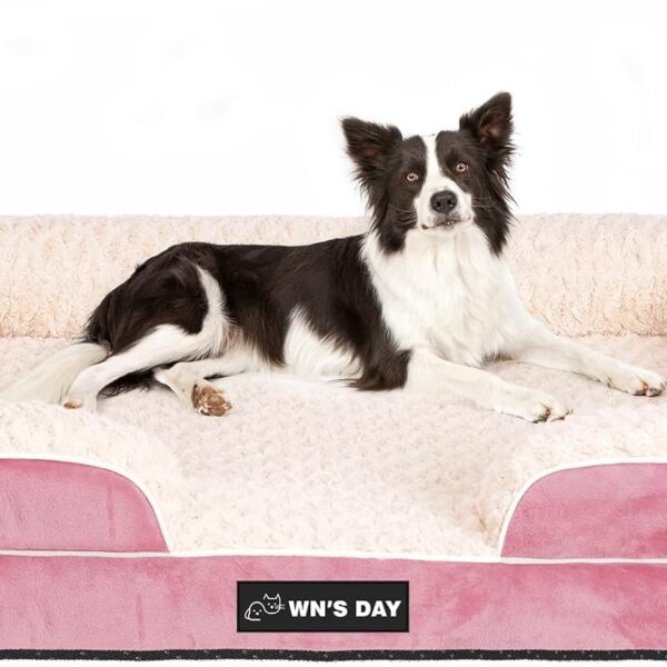 Orthopedic Dog Bed for Large Medium Sized, Washable Memory Foam Large Dog Bed, Medium Pet Sofa with Removable Cover, Washable Waterproof Pet Couch Beds(Pink, L)