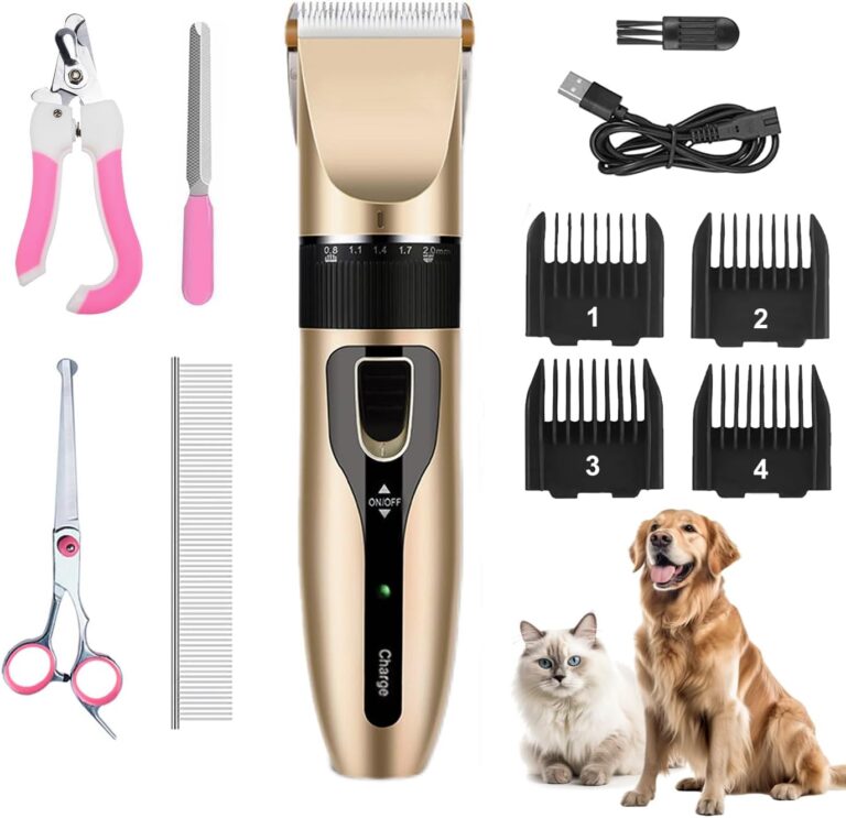 Dog Grooming Kit, Low Noise Professional Dog Grooming Clippers, Dog Hair Trimmer, Rechargeable Cordless Pet Hair Clippers Tools for Dogs Cats Pets