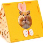 Hamster Hideout Tent (7"6.5"5.7") - Hamsters Hut with Bunny Ears, Tassel Curtain & Breathable Mesh - Small Pet Sanctuary for Hamsters,Young Guinea Pigs, Sugar Gliders