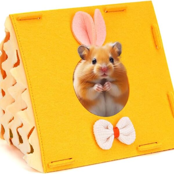 Hamster Hideout Tent (7"6.5"5.7") - Hamsters Hut with Bunny Ears, Tassel Curtain & Breathable Mesh - Small Pet Sanctuary for Hamsters,Young Guinea Pigs, Sugar Gliders