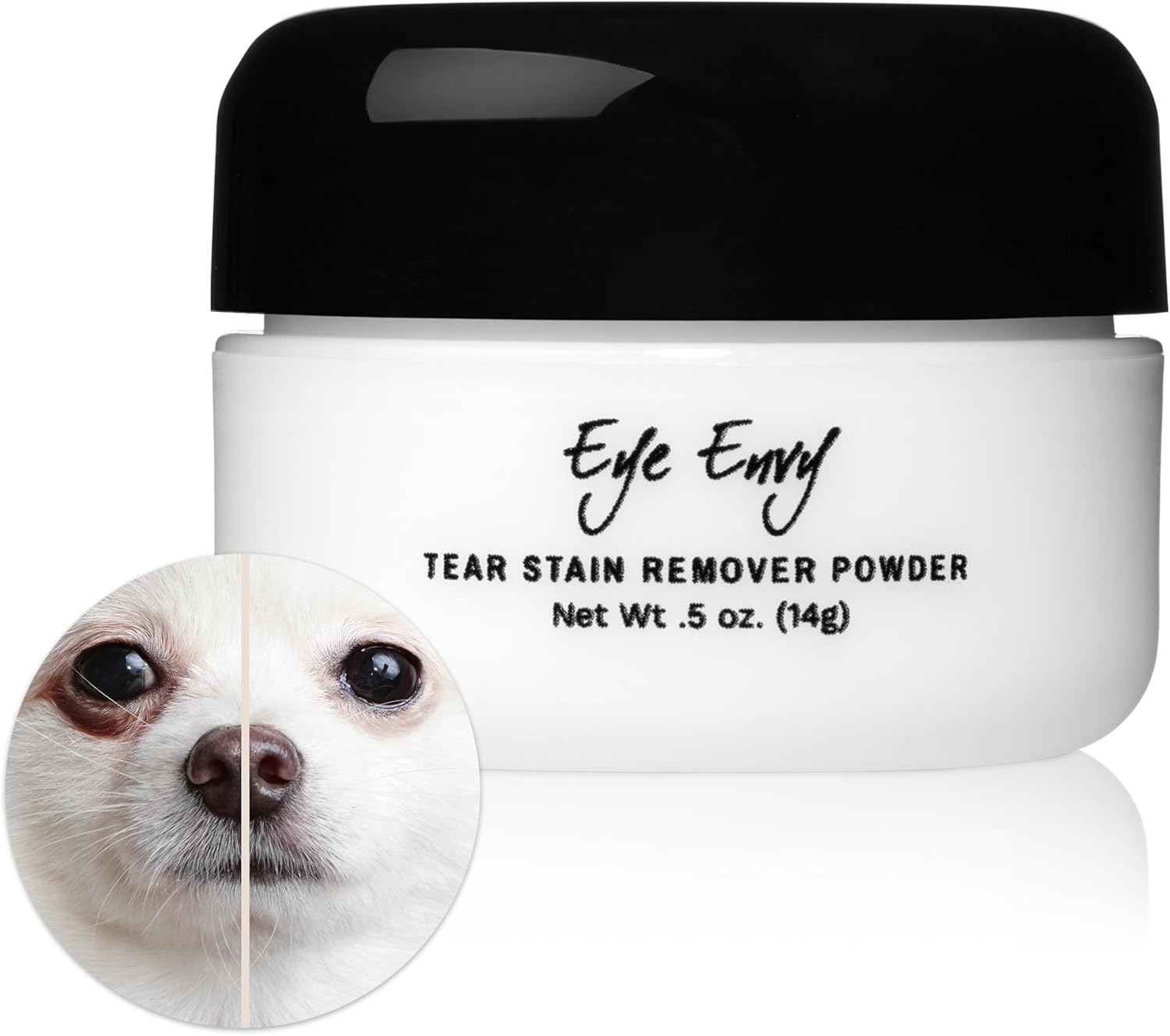 Eye Envy Tear Stain Remover Powder for Dogs and Cats. 100% Natural, Safe. Apply Around Eyes. Absorbs and Repels Tears. Keeps Area Dry. Treats The Cause of Staining. Made in The USA. (.5 oz) Eye Envy Tear Stain Remover Powder for Dogs and Cats. 100% Natural, Safe. Apply Around Eyes. Absorbs and Repels Tears. Keeps Area Dry. Treats The Cause of Staining. Made in The USA. (.5 oz)