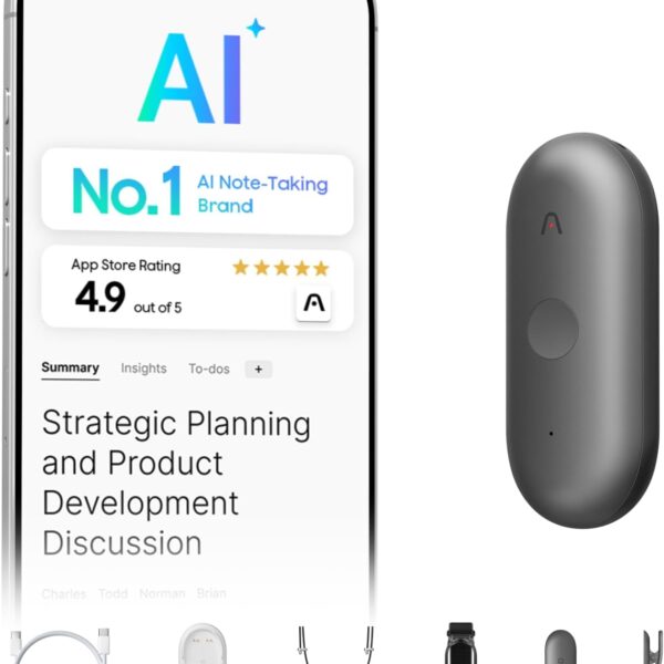 Plaud NotePin S AI Voice Recorder, Wearable AI Notetaker, AI Transcribe & Summarize, Support 112 Languages, 64GB Memory, Audio Recorder for Meetings Interviews with 4 Accessories