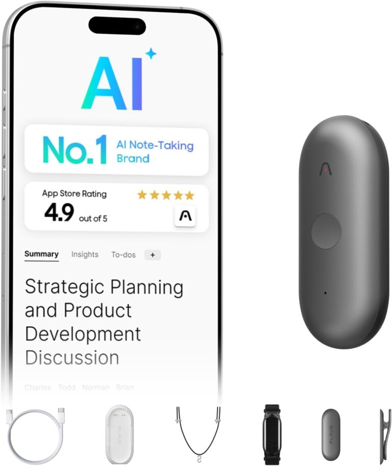 Plaud NotePin S AI Voice Recorder, Wearable AI Notetaker, AI Transcribe & Summarize, Support 112 Languages, 64GB Memory, Audio Recorder for Meetings Interviews with 4 Accessories