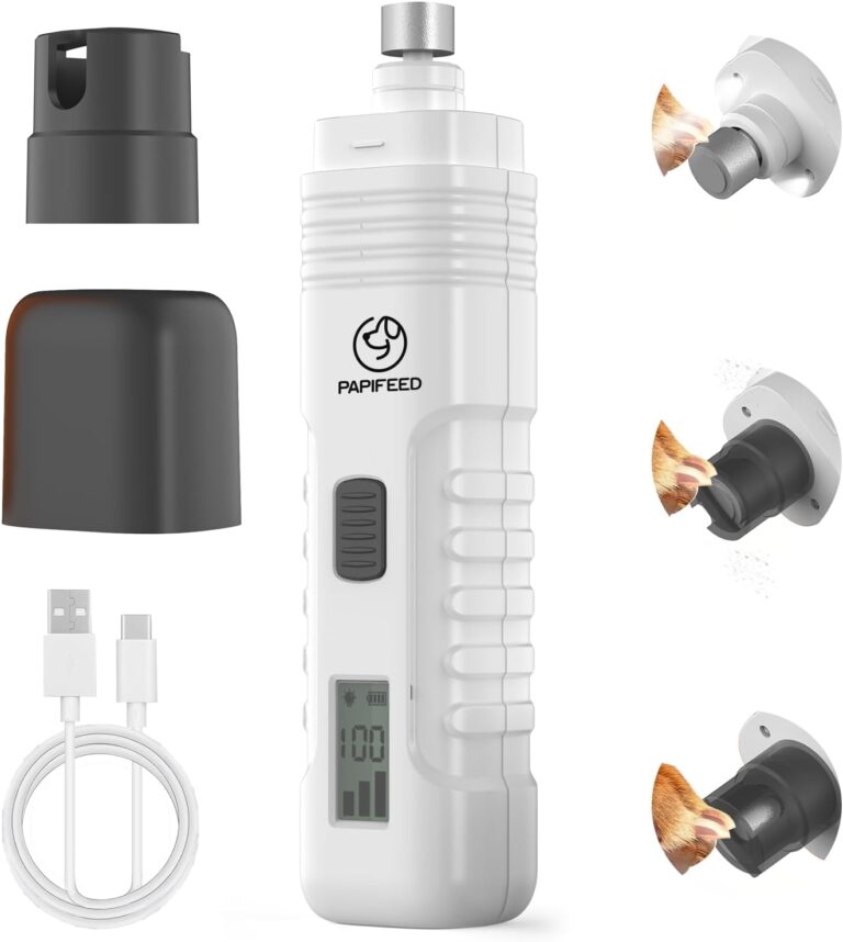 Dog Nail Grinder Professional Pets, 3-Speed Electric Quiet Dog Nail Grinder, Rechargeable Dog Nail Trimmers - with 2 LED Lights/2 Grinder Wheels, for Small, Medium, (White)