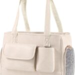 Dog Carrier Purse, Fashion Leather Pet Carrier Bag, Airline Approved Soft Sided Cat Travel Tote Bag with Pockets White