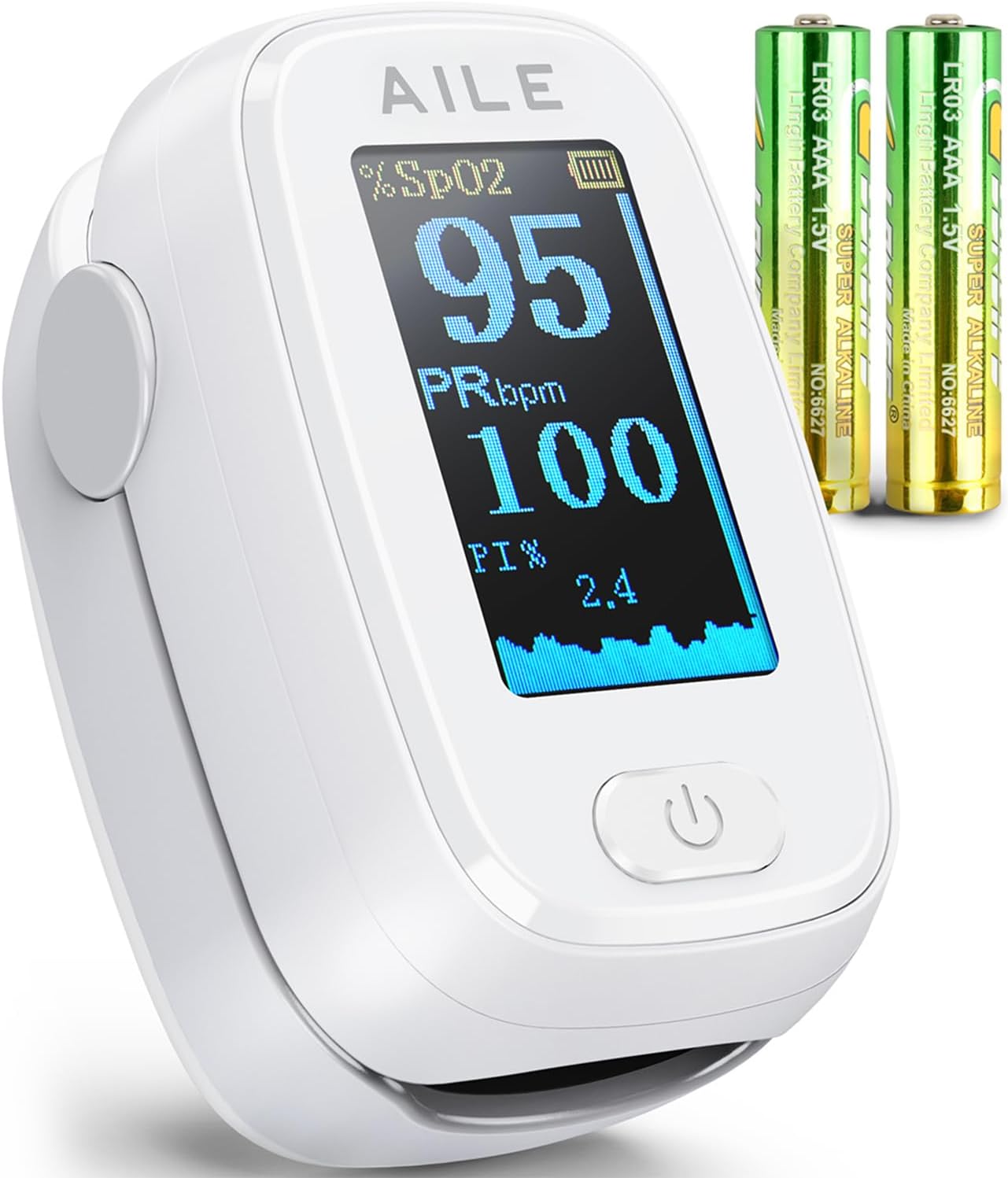 AILE Pulse Oximeter with Fingertip Oxygen Meter, Compact Fingertip Pulse Oximeter - Blood Oxygen/Heart Rate Monitor - 4 Color Screen Display - Including 2AAA Batteries for Athletic & Home AILE Pulse Oximeter with Fingertip Oxygen Meter, Compact Fingertip Pulse Oximeter - Blood Oxygen/Heart Rate Monitor - 4 Color Screen Display - Including 2AAA Batteries for Athletic & Home