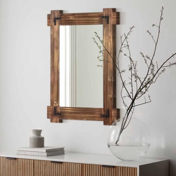 MeMoreCool Rustic Wood Mirror for Bathroom, Decorative Framed Farmhouse Vanity Mirror, Wall Mounted Rectangular Mirror for Bedroom or Living Room, Small 20x30 Inch