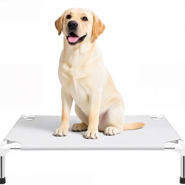 Makerfire Elevated Dog Bed, Indoor/Outdoor Raised Dog Cot for Medium Dogs, Detachable Pet Bed with Non-Slip Feet, Polyester Cotton (33'' L x 26'' W x 6.4" H)