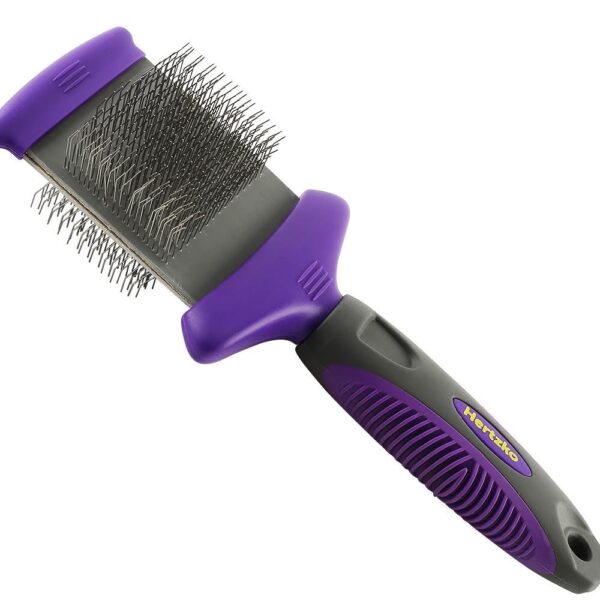Hertzko Double Sided Flexible Slicker Brush Removes Loose Hair, Tangles, and Knots, Flexible Head Contours on Your Pets Skin - Suitable for Dogs and Cats (Double Sided Brush)