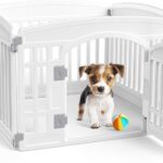 SMUG Dog Playpen 4-Panel 24 Inch Safe Secure Indoor Outdoor Pet Fence, Folding Portable 35 x 35 x 24IN, Ideal for Small to Medium Dogs Easy to Clean (White)