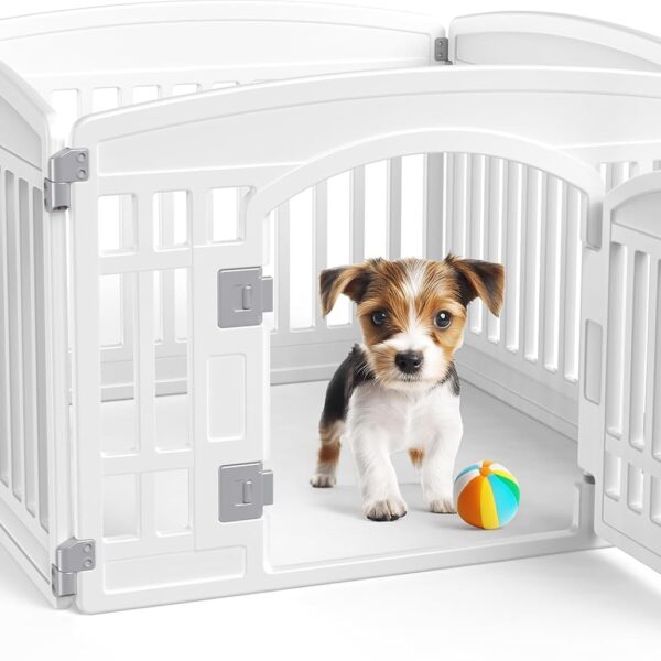 SMUG Dog Playpen 4-Panel 24 Inch Safe Secure Indoor Outdoor Pet Fence, Folding Portable 35 x 35 x 24IN, Ideal for Small to Medium Dogs Easy to Clean (White)