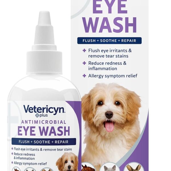 Vetericyn Plus Dog and Cat Eye Wash | Eye Drops for Dogs and Cats to Flush and Soothe Eye Irritations, Dog Tear Stain Cleaner, Safe for All Animals. 3 Ounces