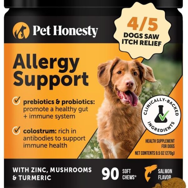 Pet Honesty Dog Allergy & Itch Relief - Advanced Itch Supplement with Probiotics for Dogs - Immune Support & Skin Relief for Seasonal Allergies - Natural Itchy Skin & Paw Relief - (Salmon, 90 Ct)