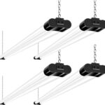 hykolity 4 Pack Linkable LED Shop Light, 4FT 42W [250W Equivalent], 4400lm, 5000K Daylight, with Plug, Utility Light Fixture, Hanging or Surface Mount, Black