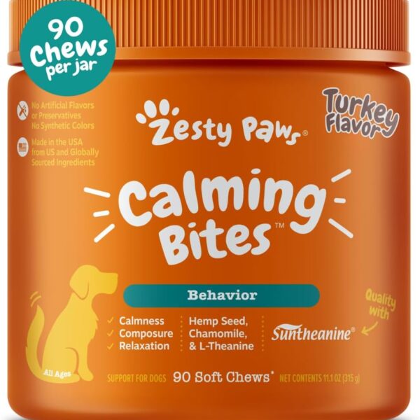 Zesty Paws Calming Chews for Dogs - for Everyday Stress, Relaxation, Composure, and Separation Turkey 90 Count