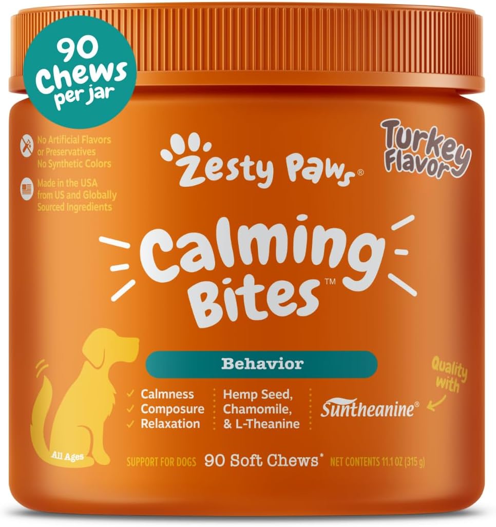 Zesty Paws Calming Chews for Dogs - for Everyday Stress, Relaxation, Composure, and Separation Turkey 90 Count Zesty Paws Calming Chews for Dogs - for Everyday Stress, Relaxation, Composure, and Separation Turkey 90 Count