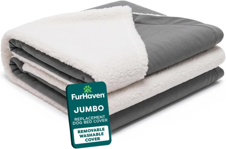 FurHaven Replacement Dog Bed Cover for Sherpa & Suede Snuggery, Fits Cool Gel-Top Foam Beds & Solid Orthopedic Foam Beds, Machine Washable, Jumbo XL (44 inch), Gray