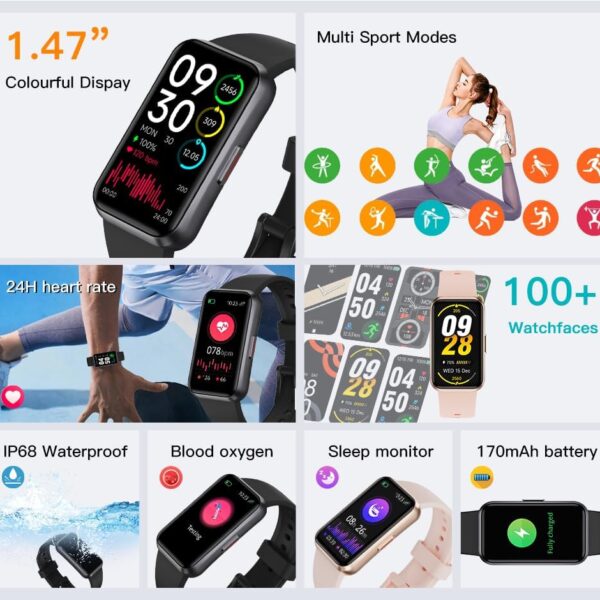 Fitness Trackers,Blood Oxygen Heart Rate Sleep Monitor,Smart Band 24/7 Health Monitoring,Calorie Pedometer Steps Counter Activity watchs/Notifications for iOS/Android