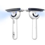 Double-Sided Pet Deshedding Dematting Comb & Steam Brush with 2 Spray Levels, Extra-Wide Detangling Undercoat Rake for Long-Hair Dogs & Cats Matted Fur, Knots, Rechargeable Grooming & Massage Tool