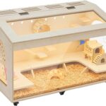Turosur Large Wooden Hamster Mouse Cage,32 Inch Guinea Pig Cage Clear Small Animal cage with Removable Top, Enclosure with Water Bottle for Gerbils, Mice and Other Small Pets