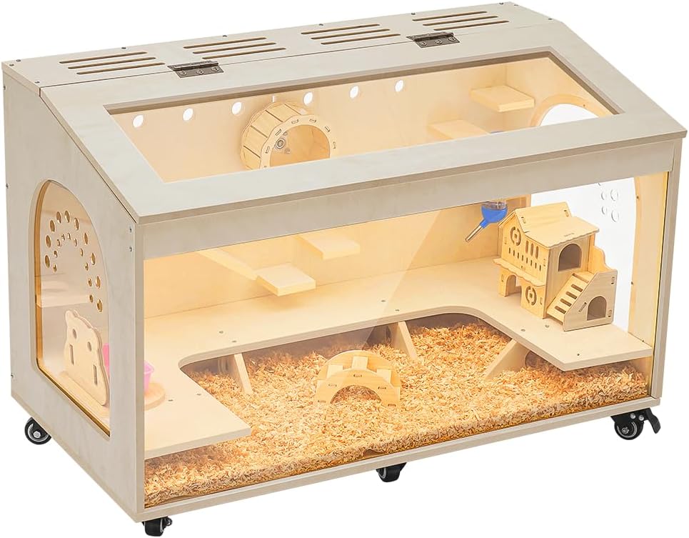 Turosur Large Wooden Hamster Mouse Cage,32 Inch Guinea Pig Cage Clear Small Animal cage with Removable Top, Enclosure with Water Bottle for Gerbils, Mice and Other Small Pets Turosur Large Wooden Hamster Mouse Cage,32 Inch Guinea Pig Cage Clear Small Animal cage with Removable Top, Enclosure with Water Bottle for Gerbils, Mice and Other Small Pets