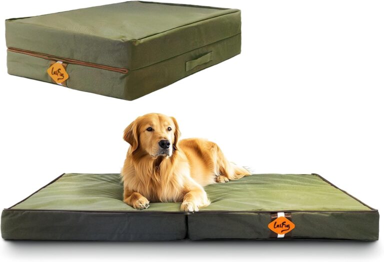 Laifug Foldable Waterproof Dog Bed for Large Dogs - Outdoor Orthopedic Dog Bed with Washable Removable Cover, Pet Mattress with Handles, Army Green, (44 x 32 x 3.5, inches)