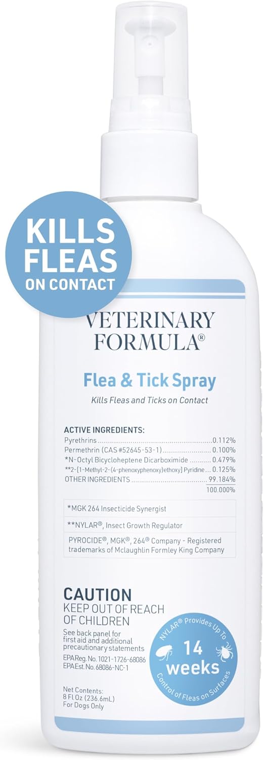 Veterinary Formula Flea and Tick Spray for Dogs, 8 oz  Easy-to-Use Dog Flea Spray, Kills on Contact, Prevents Egg & Larval Development for 14 weeks
