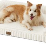 COZY KISS Cute Dog Bed for Large Dogs, Faux Rabbit Fur Orthopedic Foam Dog Bed with Sides, Removable Washable Cover & Waterproof Lining, Comfortable Pet Couch, Cream (44" L x 32" W x 7" Th)