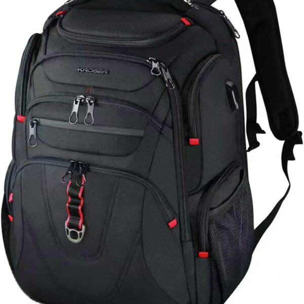 KROSER TSA Friendly Travel Laptop Backpack 17.3 inch XL Computer Backpack Water-Repellent College Daypack Business Backpack with RFID Pockets & USB Port for Men/Women-Black