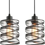 IHENGYANLT 2 Pack Black Spiral Cage Pendant Lights with Clear Glass Shade, Suitable for Kitchen Island, Dining Table, Entryway, Restaurant
