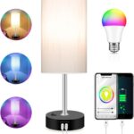 Bedroom Lamp with Smart RGB LED Bulb, Multicolor Changing Table Lamp for Bedroom with 2 USB Port, Dimmable Bedside Lamp Work with Alexa, Smart Nightstand Light for Living Room Sync with Music(2.4GHz)
