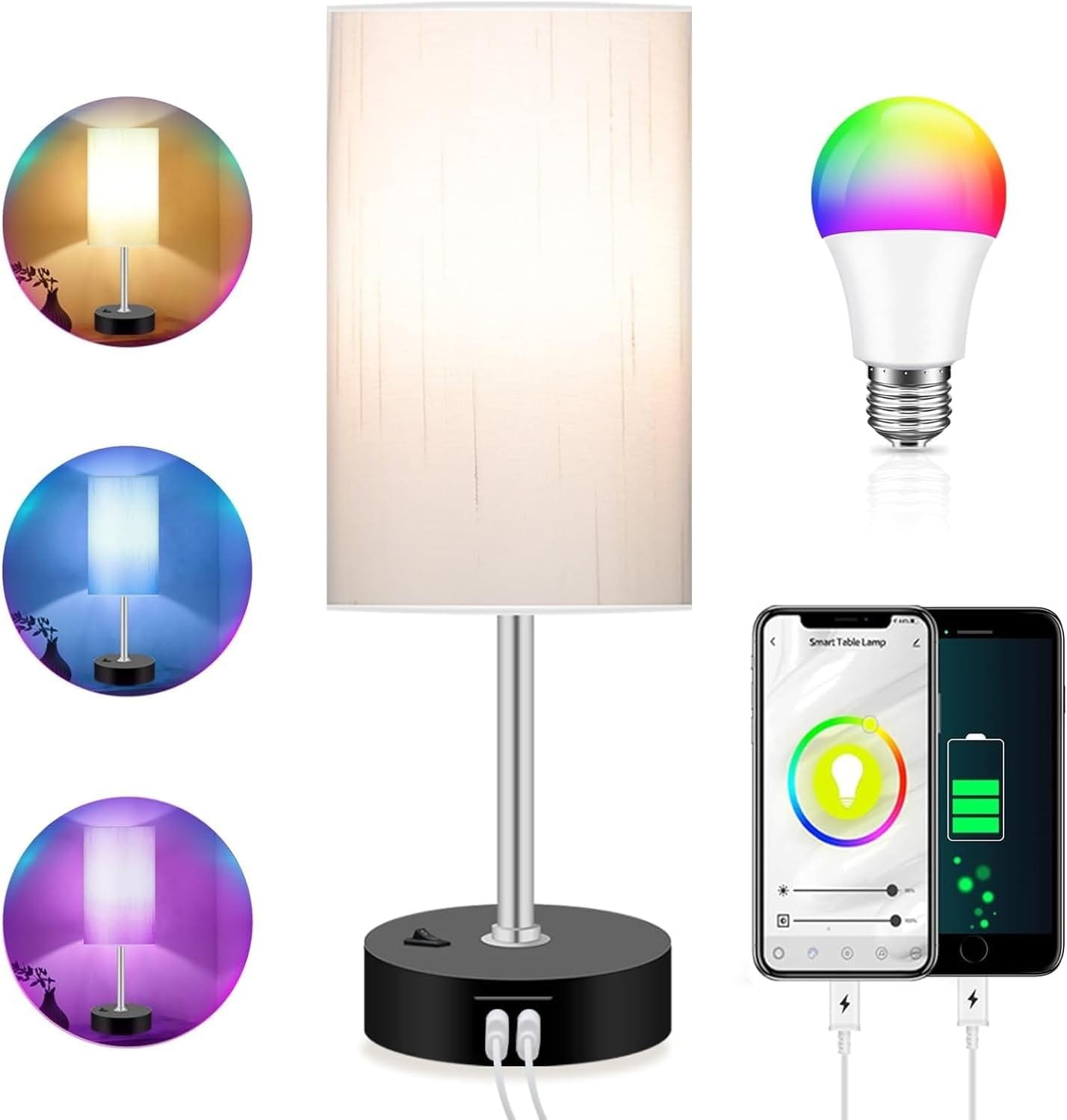 Bedroom Lamp with Smart RGB LED Bulb, Multicolor Changing Table Lamp for Bedroom with 2 USB Port, Dimmable Bedside Lamp Work with Alexa, Smart Nightstand Light for Living Room Sync with Music(2.4GHz) Bedroom Lamp with Smart RGB LED Bulb, Multicolor Changing Table Lamp for Bedroom with 2 USB Port, Dimmable Bedside Lamp Work with Alexa, Smart Nightstand Light for Living Room Sync with Music(2.4GHz)