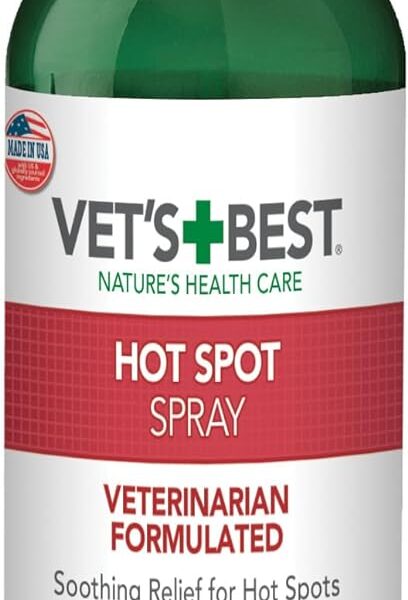 Vet's Best Dog Hot Spot Itch Relief Spray for Dogs, Dog Hot Spot Spray, Relieves Dry Skin, Rash, Scratching, and Licking, Itchy Skin & Hot Spots, anti-itch spray for dogs, Alcohol-Free, 16 oz