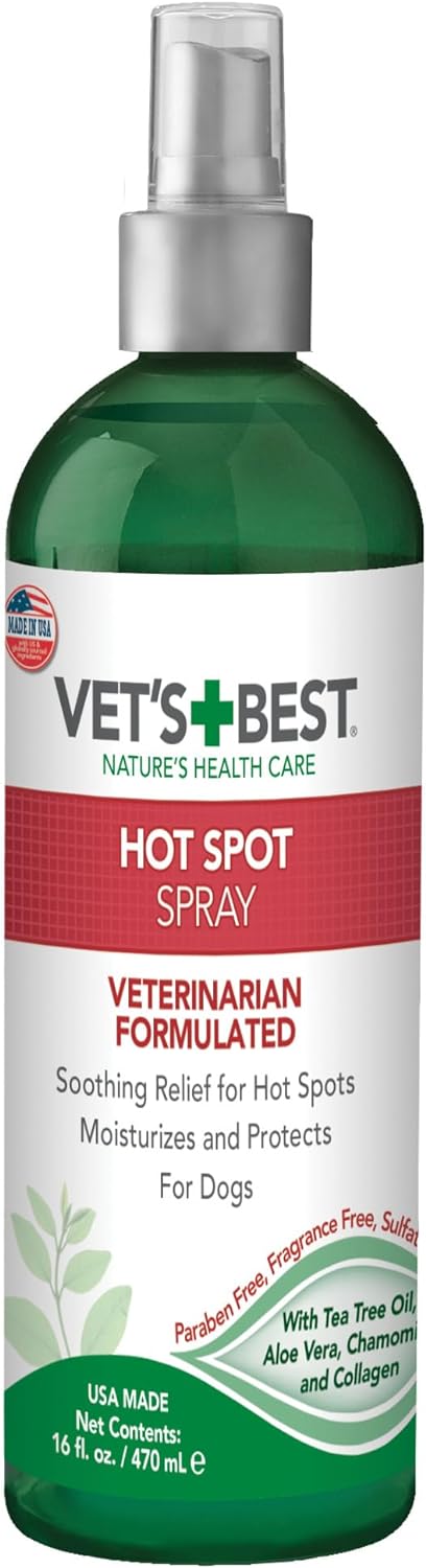 Vet's Best Dog Hot Spot Itch Relief Spray for Dogs, Dog Hot Spot Spray, Relieves Dry Skin, Rash, Scratching, and Licking, Itchy Skin & Hot Spots, anti-itch spray for dogs, Alcohol-Free, 16 oz