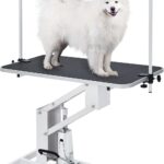 43" Hydraulic Dog Grooming Table, Adjustable Overhead Arm & Noose, Non-Slip PVC Top for Large Dogs, Salon-Grade Pet Grooming Station,Max Weight Capacity 350 Lbs