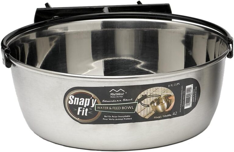 MidWest Homes for Pets Snap'y Fit Stainless Steel Food or Water Bowl, Holds 2 Quarts, Mounts to Wire Crates, No-Tip Design, Rust-Resistant, for Large Dogs and Cats