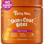 Zesty Paws Omega 3 Fish Oil for Dogs - Zesty Paw Dog Vitamins and Supplements for Hip, Joint & Skin, Bacon (90 Chews)