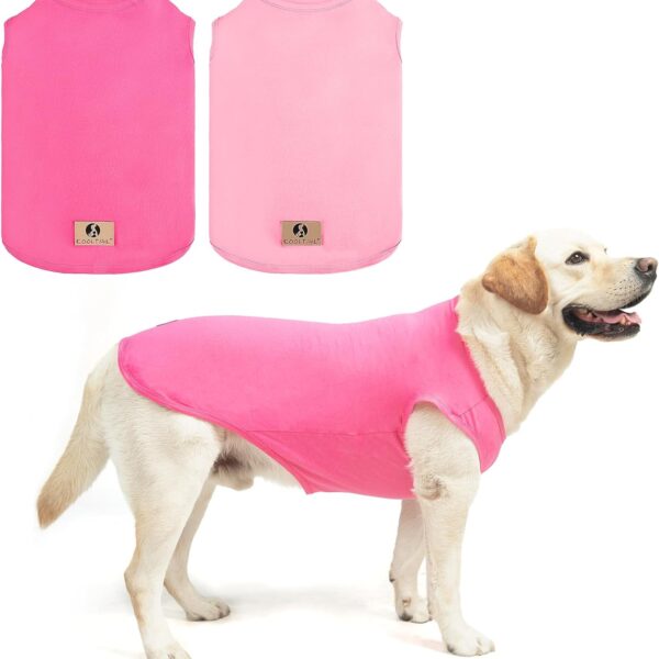 KOOLTAIL Girl Dog Clothes for Large Dogs, 2 Pack Cotton Valentines Dog T Shirts Coats for Outdoor, UV & Insect Protection Anti-Hair Loss & Lightweight Pet Vest Tank Tops Apparel, Pink & Rose, XL