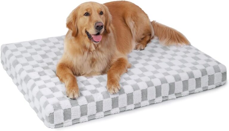 KSIIA Memory Foam Dog Bed Waterproof Large Dog Bed Orthopedic Crate Pad Supportive Crate Pads Soft Pet Mat for Large Pet Mats with Removable Washable Cover & Non-Slip Bottom, 44 x 32 Inch, Grey