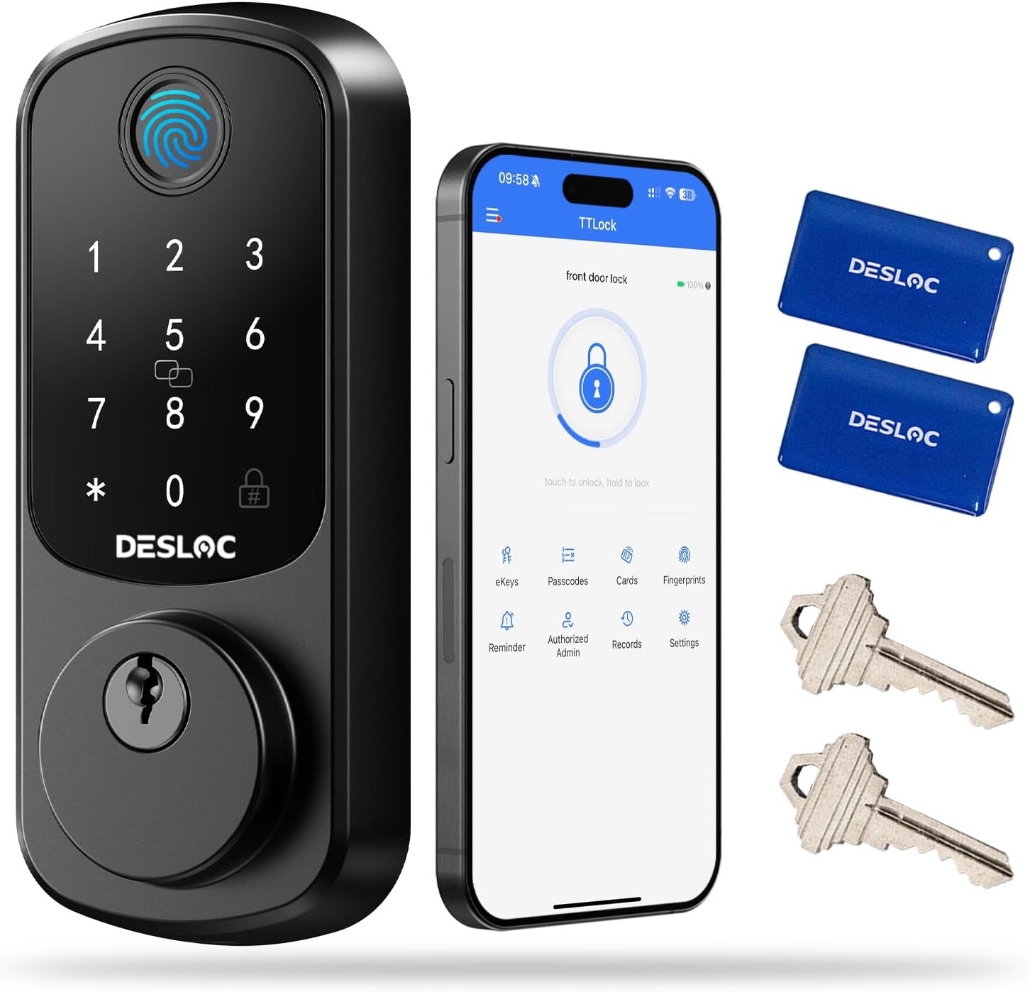 DESLOC Smart Door Lock B200, Smart Deadbolt Lock, Keyless Entry Door Lock, Fingerprint Smart Lock, Smart Locks for Front Door, App Control, Touchscreen Keypad Deadbolts,12-Month Battery, BHMA Grade3 DESLOC Smart Door Lock B200, Smart Deadbolt Lock, Keyless Entry Door Lock, Fingerprint Smart Lock, Smart Locks for Front Door, App Control, Touchscreen Keypad Deadbolts,12-Month Battery, BHMA Grade3