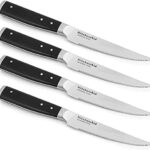 KitchenAid Gourmet 4 Piece Forged Triple Rivet Steak Knife Set, High Carbon Japanese Steel, Sharp Kitchen Knife Set, 4.5 inch, Black