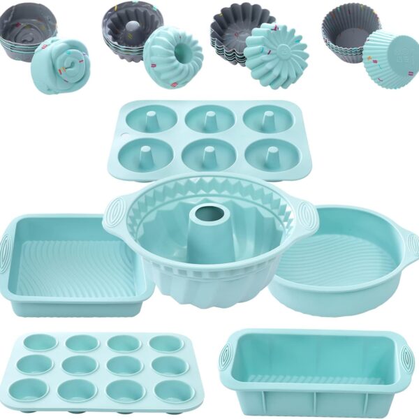 30pcs Nonstick Silicone Bakeware Set With Baking Pan, Cake Molds, Baking Sheet, Donut Pan, Muffin Pan,Cake Pan, And 24 Pack Silicone Cupcake Mold Baking Cups