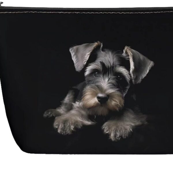 Schnauzer Cosmetic Bag for Women Black, Roomy Dog Print Leather Makeup Bag with Zipper, Outdoor Travel Accessories Waterproof Toiletry Bag Purse