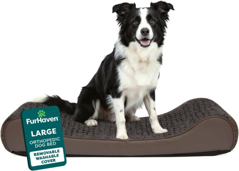 Furhaven Orthopedic Dog Bed for Large/Medium Dogs w/ Removable Washable Cover, For Dogs Up to 38 lbs - Ultra Plush Faux Fur & Suede Luxe Lounger Contour Mattress - Chocolate, Large